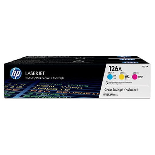 HP 126A CMY 3-pack LJ Toner Cart, CF341A (1,000 / 1,000 / 1,000 pages)