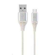 GEMBIRD Kabel CABLEXPERT USB 2.0 AM na Type-C kabel (AM/CM), 1m, opletený, bílo-strříbrný, blister, PREMIUM QUALITY