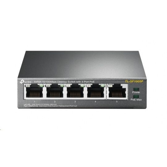 TP-Link switch TL-SF1005P, 5x 10/100Mb/s RJ45, 4xPoE+ 67W, fanless