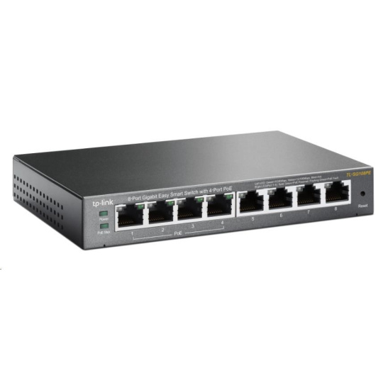 TP-Link switch TL-SG108PE, 8xGbE RJ45, 4x PoE+ 64W, fanless