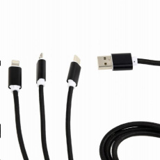 GEMBIRD Kabel CABLEXPERT USB A Male/Micro B + Type-C + Lightning, 1m, opletený, černý, blister