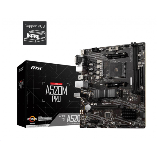 MSI MB Sc AM4 A520M PRO, AMD A520, VGA, 2xDDR4, mATX