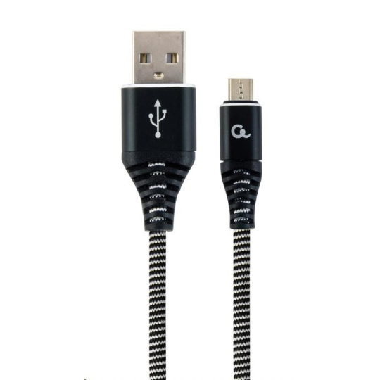 GEMBIRD Kabel CABLEXPERT USB 2.0 AM na MicroUSB (AM/BM), 2m, opletený, černo-bílý, blister, PREMIUM QUALITY