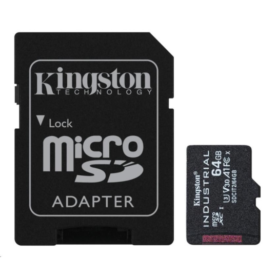 Kingston 64GB microSDXC Industrial C10 A1 pSLC Card + SD Adapter