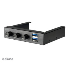 AKASA ovládací panel do 3,5" pozice, 3x FAN, 2x USB 3.0, černý hliník