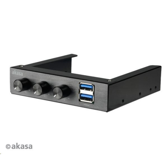 AKASA ovládací panel do 3,5" pozice, 3x FAN, 2x USB 3.0, černý hliník