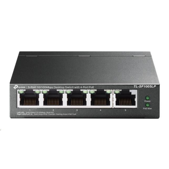 TP-Link switch TL-SF1005LP, 5x 10/100Mb/s RJ45, Ports 1-4 PoE 41W, fanless