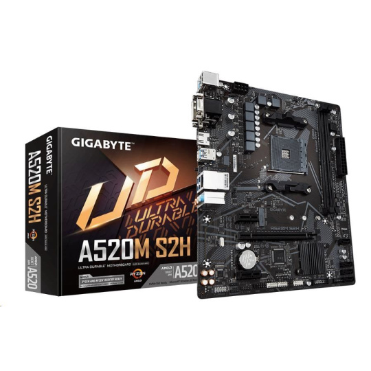 GIGABYTE MB Sc AM4 A520M S2H, AMD A520, 2xDDR4, 1xHDMI, 1xDVI, VGA, mATX